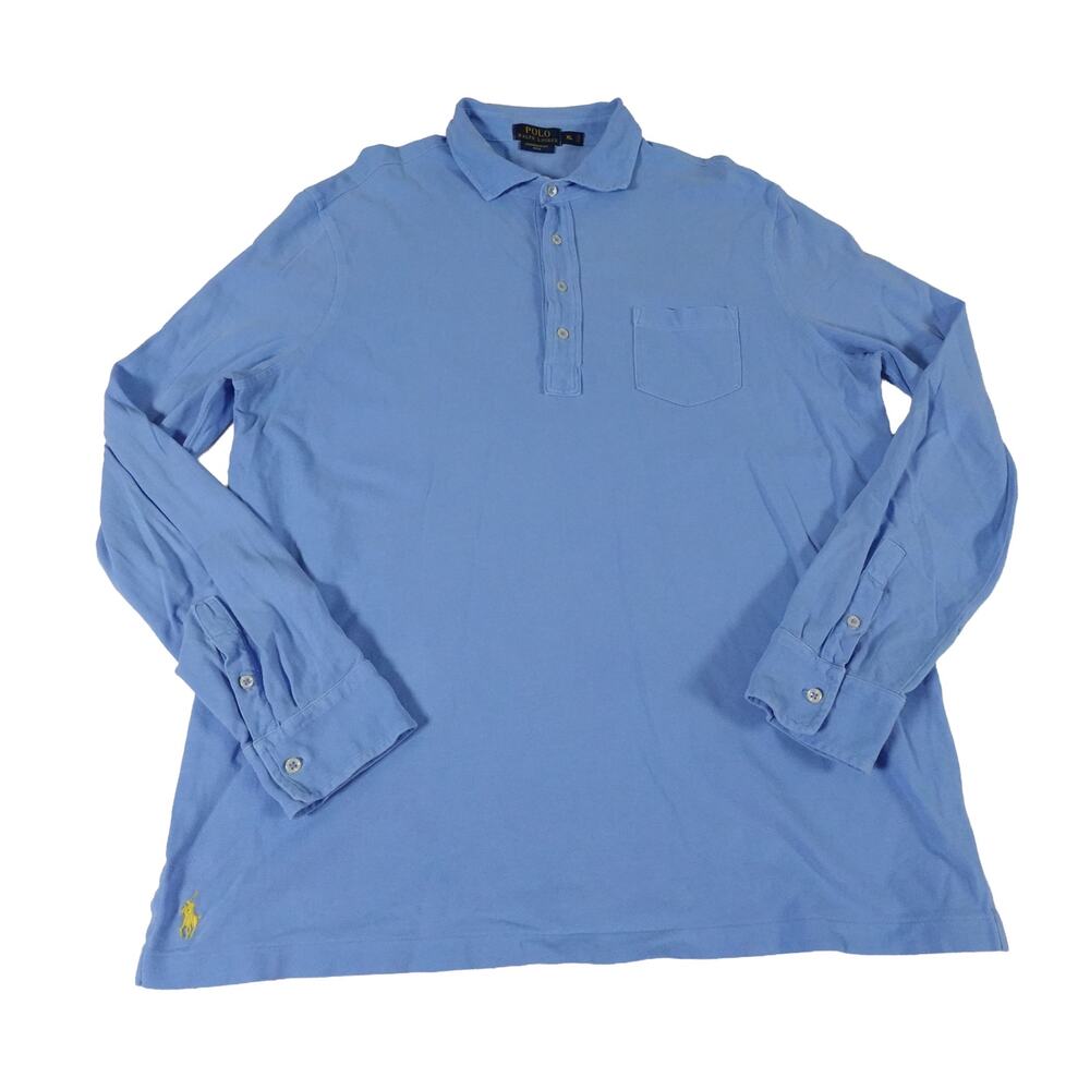 Ralph Lauren Featherweight Mesh Long Sleeve Blue Polo Shirt Men's Large